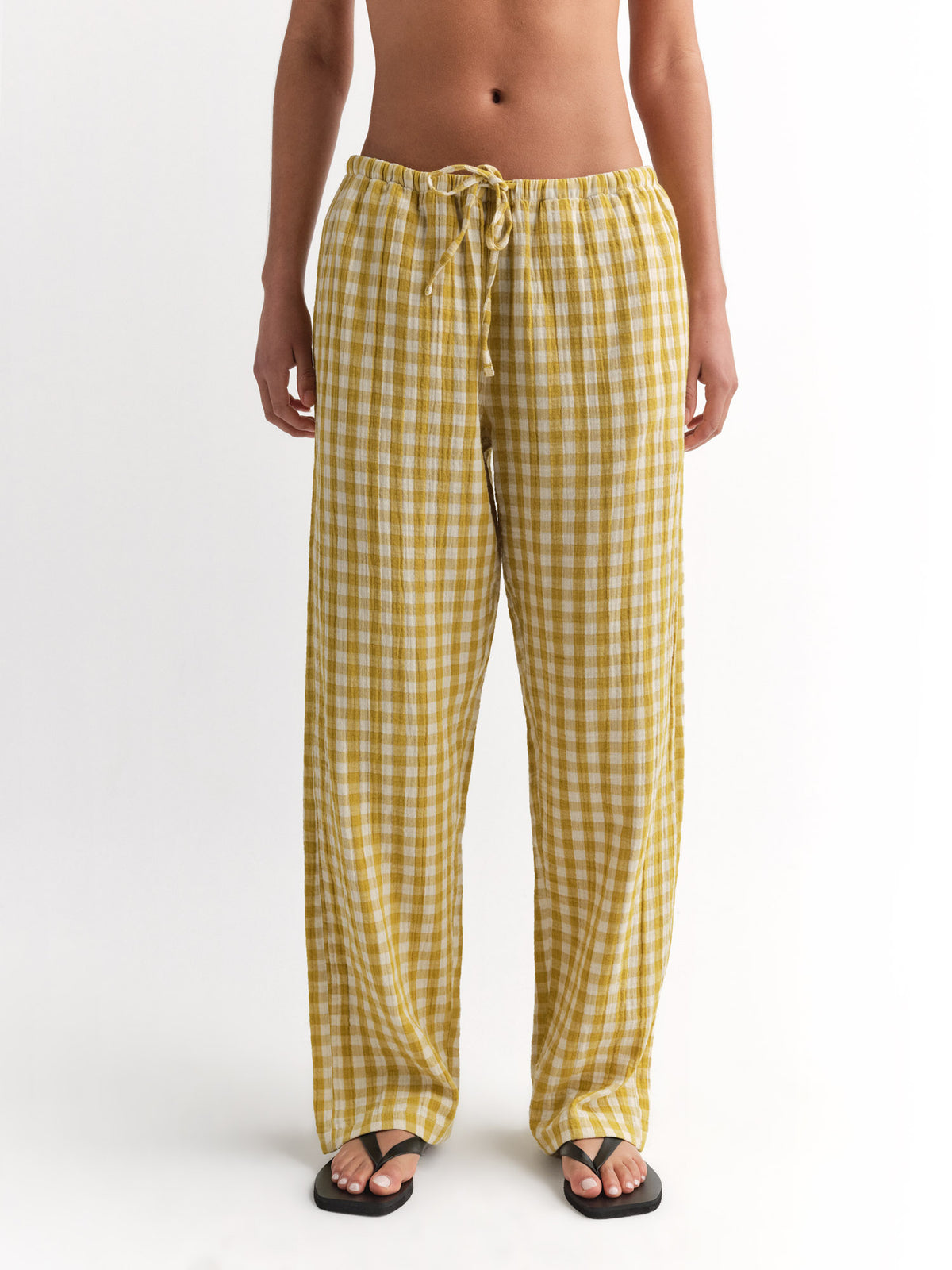 Organic Gauze Gingham Essential Pant-Pant-MATE the Label-GOLDEN GINGHAM-XS-MATE the Label