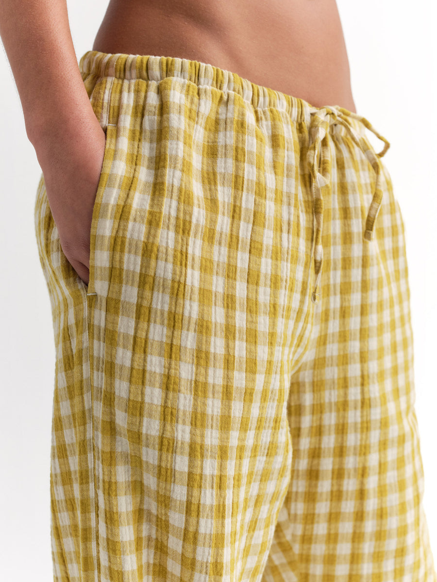 Organic Gauze Gingham Essential Pant-Pant-MATE the Label-GOLDEN GINGHAM-XS-MATE the Label
