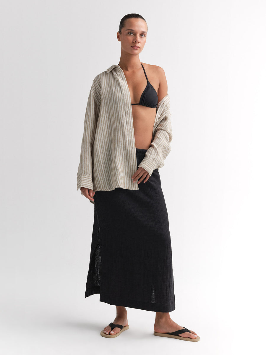 Organic Gauze Midi Skirt-Skirts-MATE the Label-JET BLACK-XS-MATE the Label