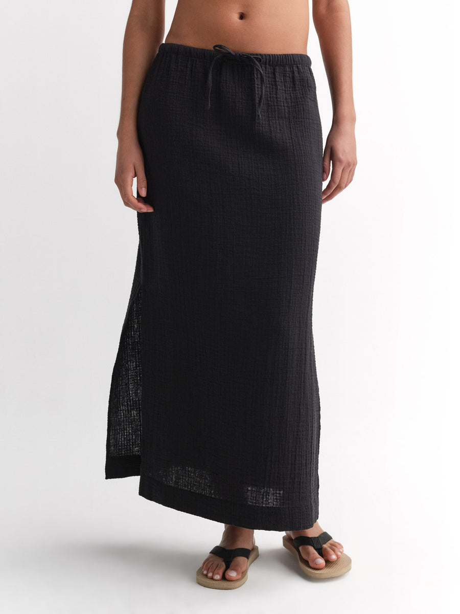 Organic Gauze Midi Skirt-Skirts-MATE the Label-JET BLACK-XS-MATE the Label