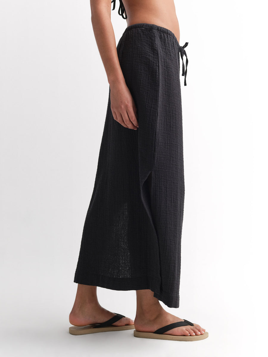 Organic Gauze Midi Skirt-Skirts-MATE the Label-JET BLACK-XS-MATE the Label