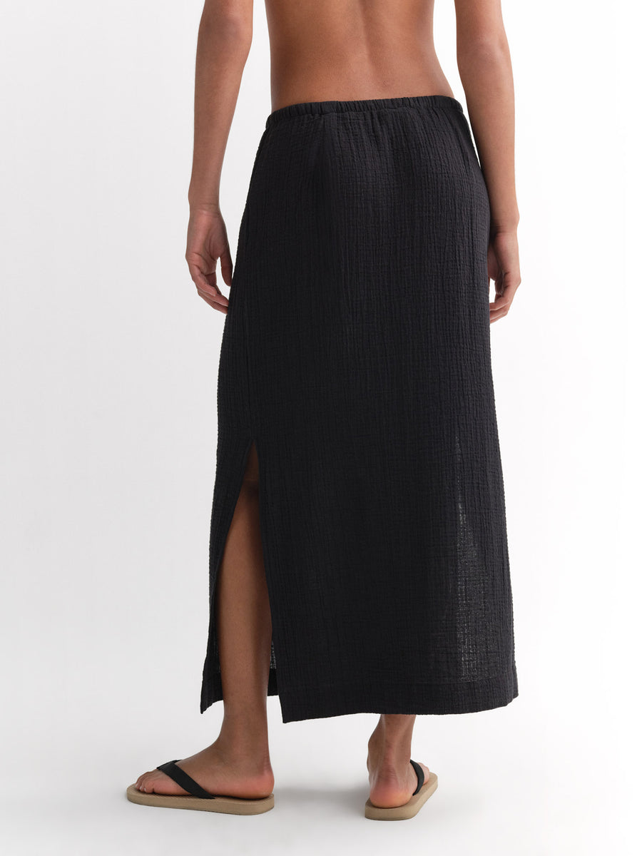 Organic Gauze Midi Skirt-Skirts-MATE the Label-JET BLACK-XS-MATE the Label
