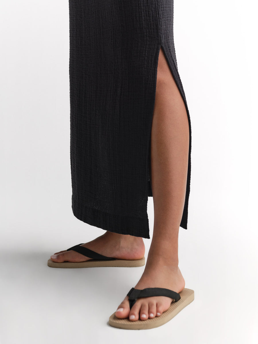 Organic Gauze Midi Skirt-Skirts-MATE the Label-JET BLACK-XS-MATE the Label