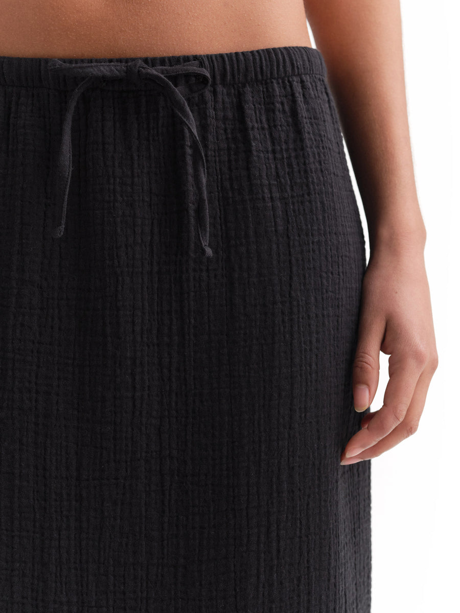 Organic Gauze Midi Skirt-Skirts-MATE the Label-JET BLACK-XS-MATE the Label