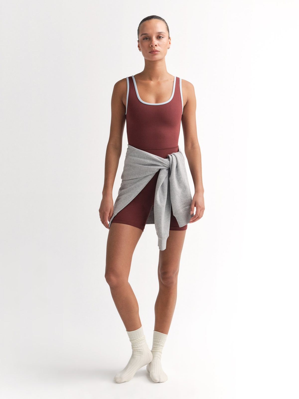 Organic Stretch Contrast Unitard-Active-MATE the Label-CHESTNUT COVE-XS-MATE the Label