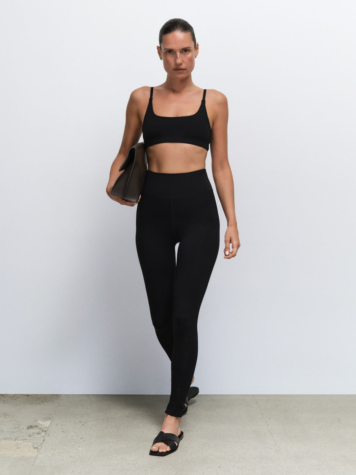 Organic Stretch Scoop Bra Full Length Legging in Jet Black — product photo