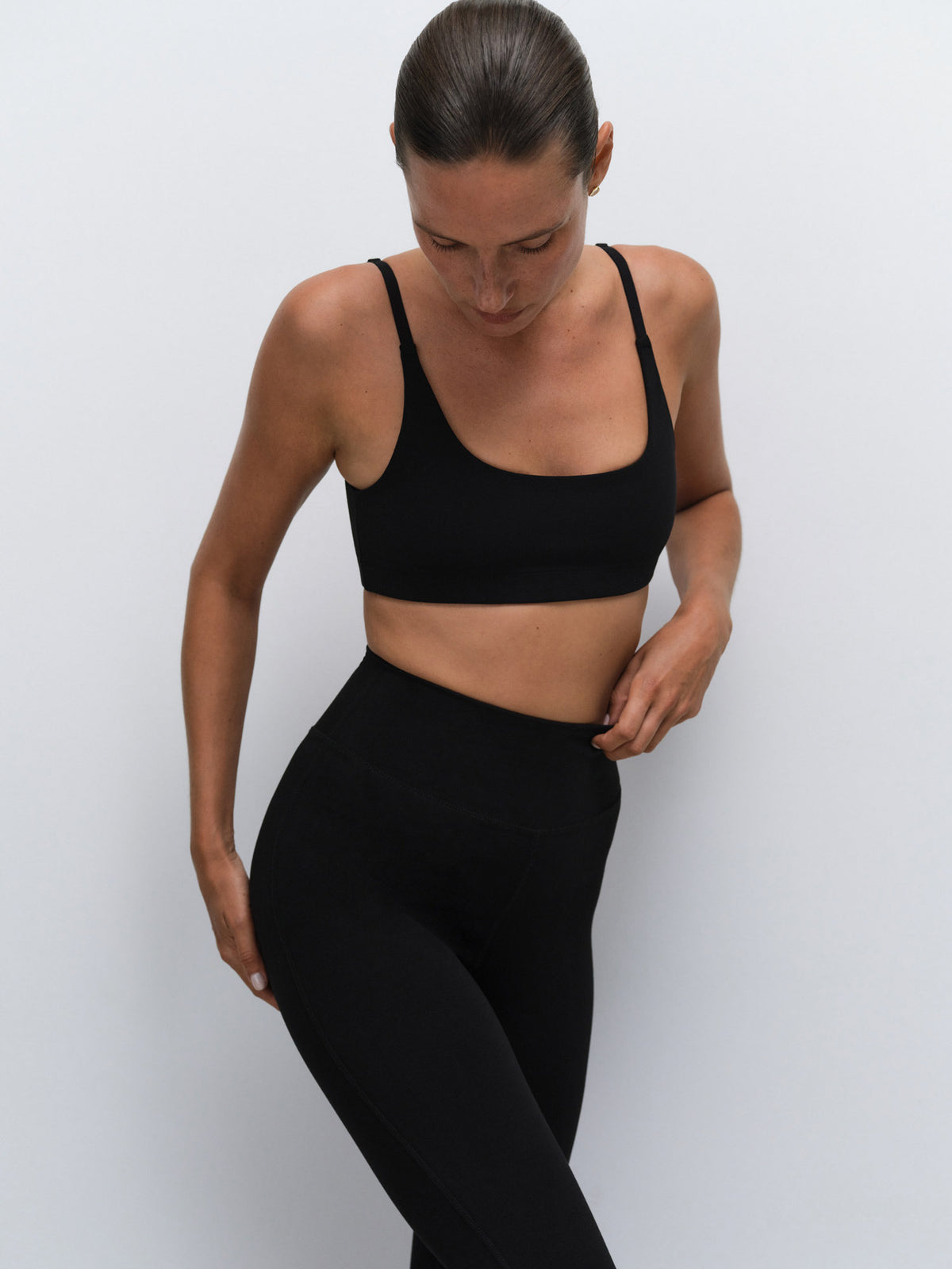Organic Stretch Scoop Bra Full Length Legging in Jet Black — product photo