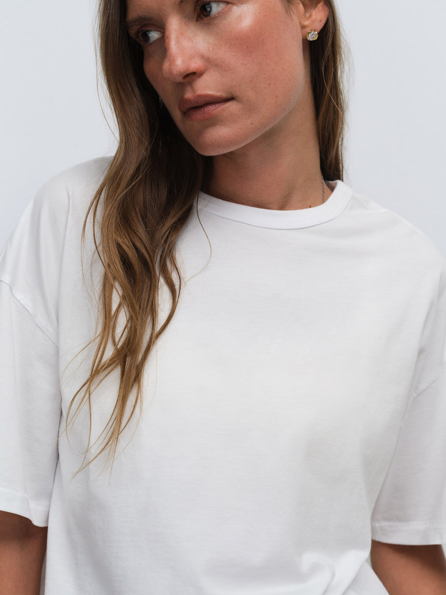 Organic Pima Oversized Tee Organic Fleece Relaxed Pocket Sweatpant in True White / Bone — product photo