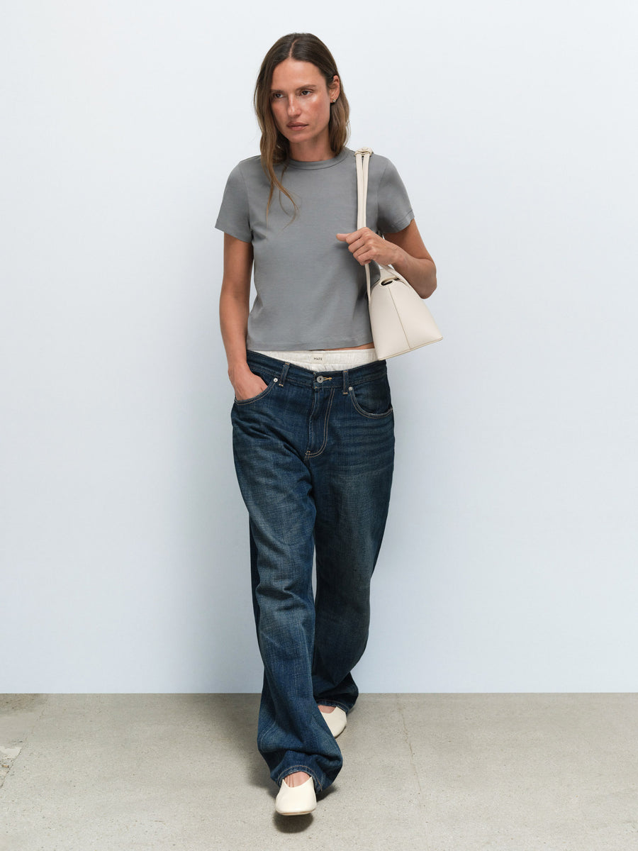 Organic Pima Shrunken Tee in Thyme — product photo