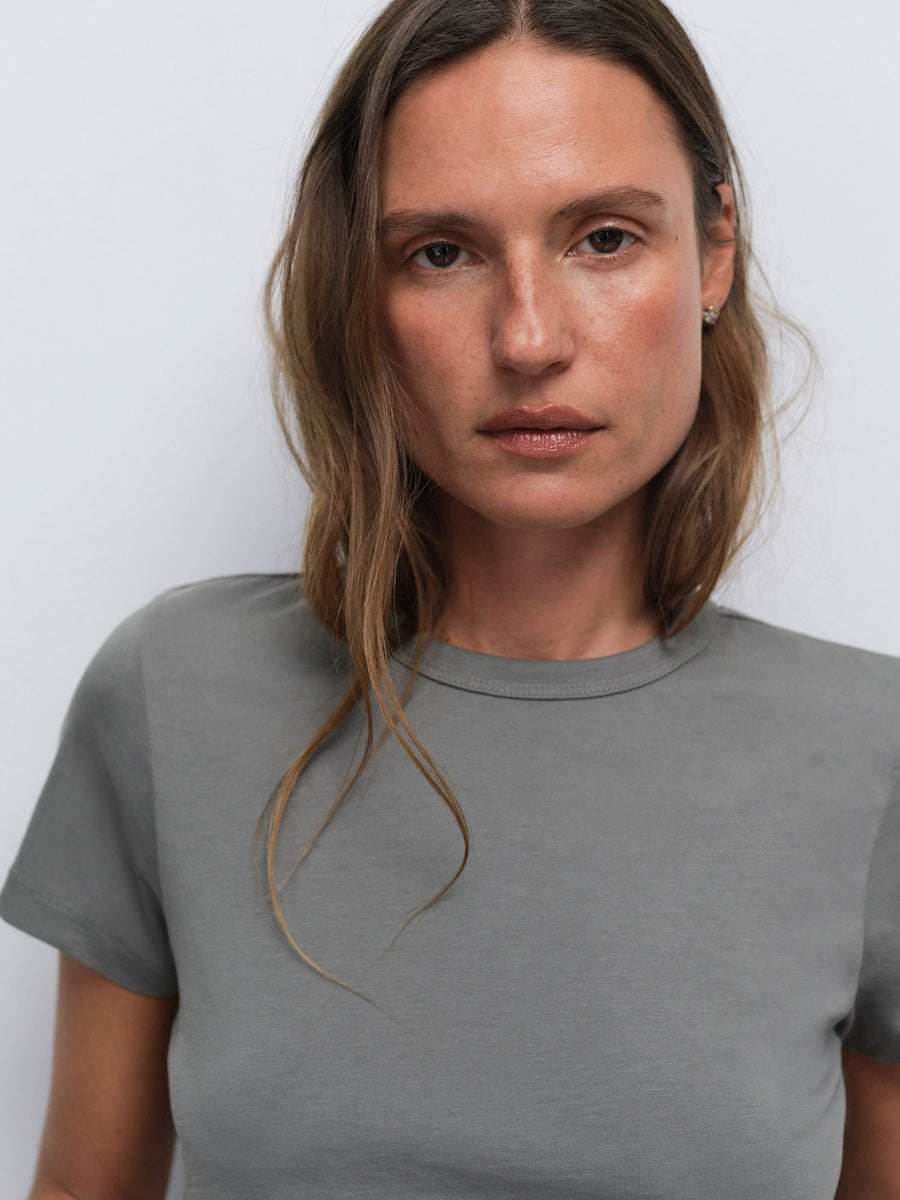 Organic Pima Shrunken Tee in Thyme — product photo