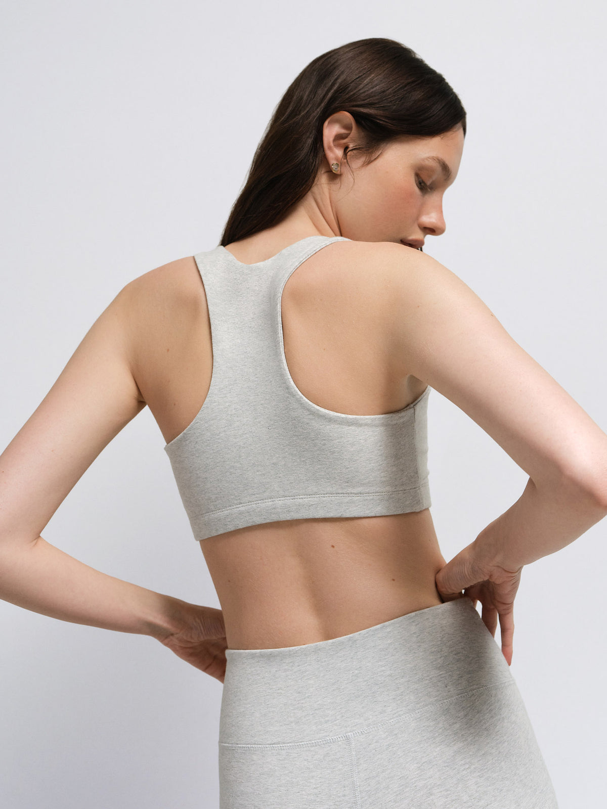 Organic Stretch Sports Bra Midi Legging in Heather Grey — product photo