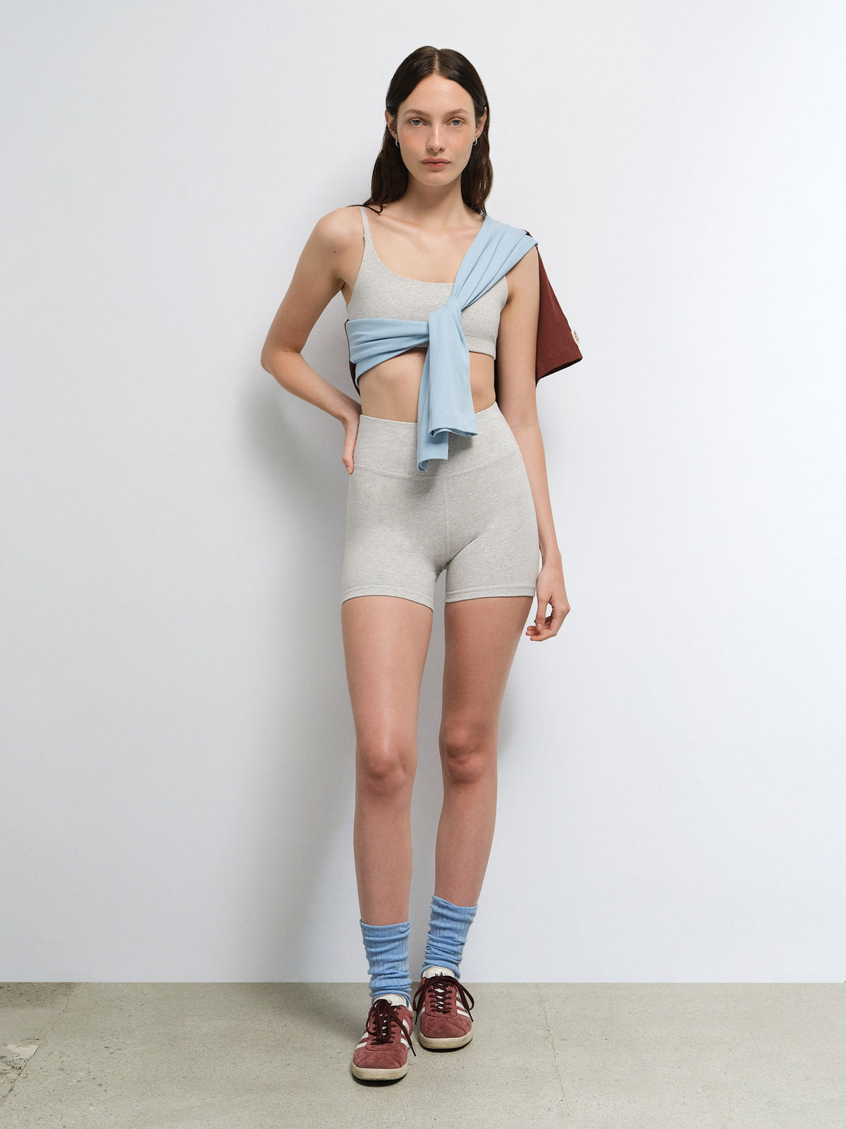 Organic Stretch Scoop Bra 4In Biker Short in Heather Grey — product photo