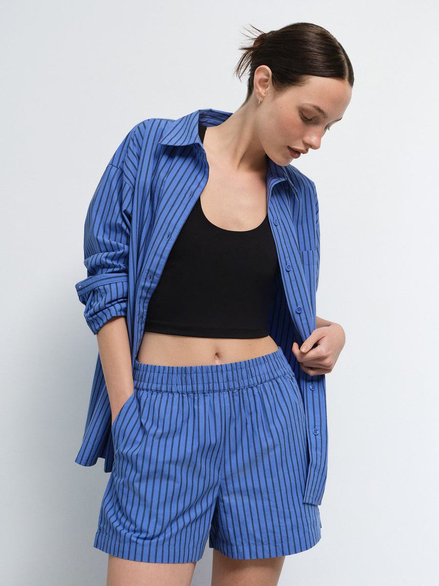 Organic Poplin Striped Long Sleeve Button Down