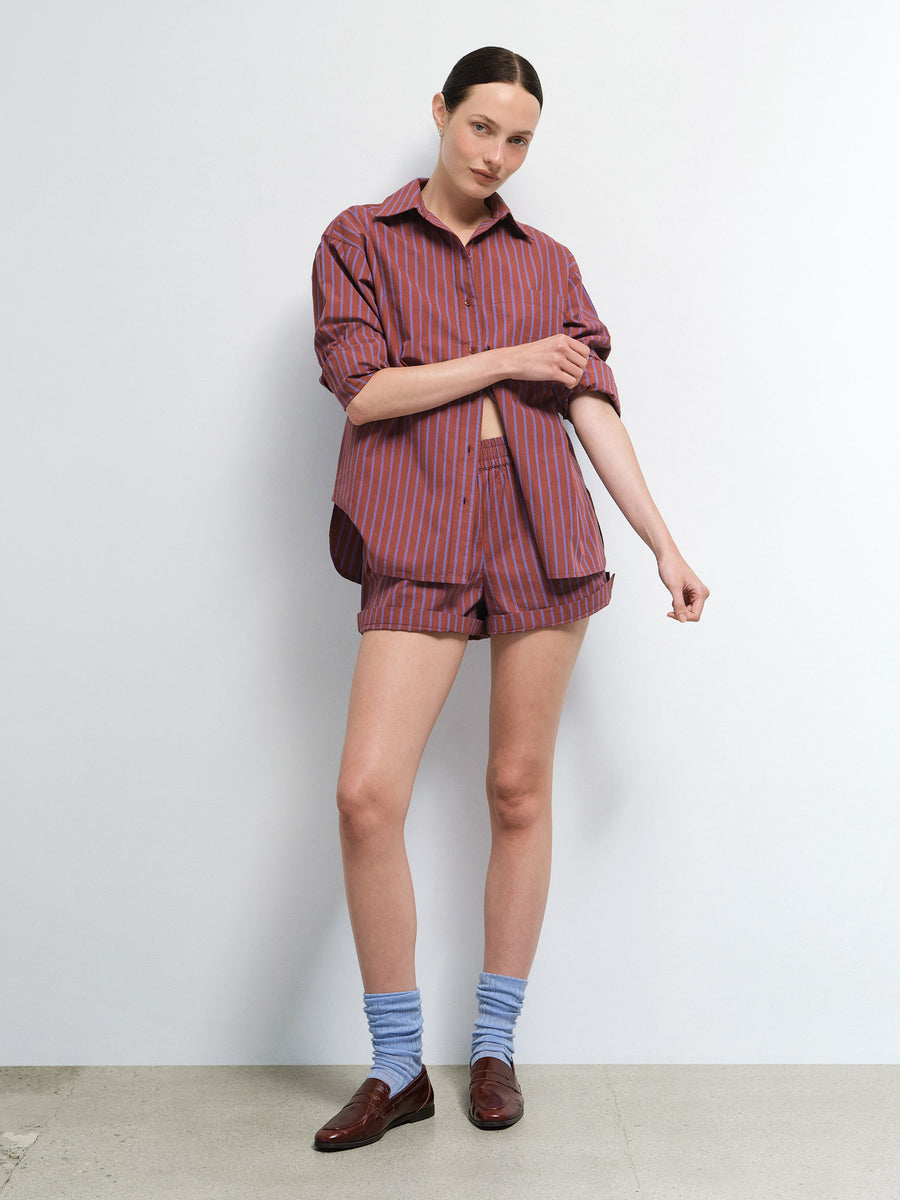 Organic Poplin Striped Long Sleeve Button Down