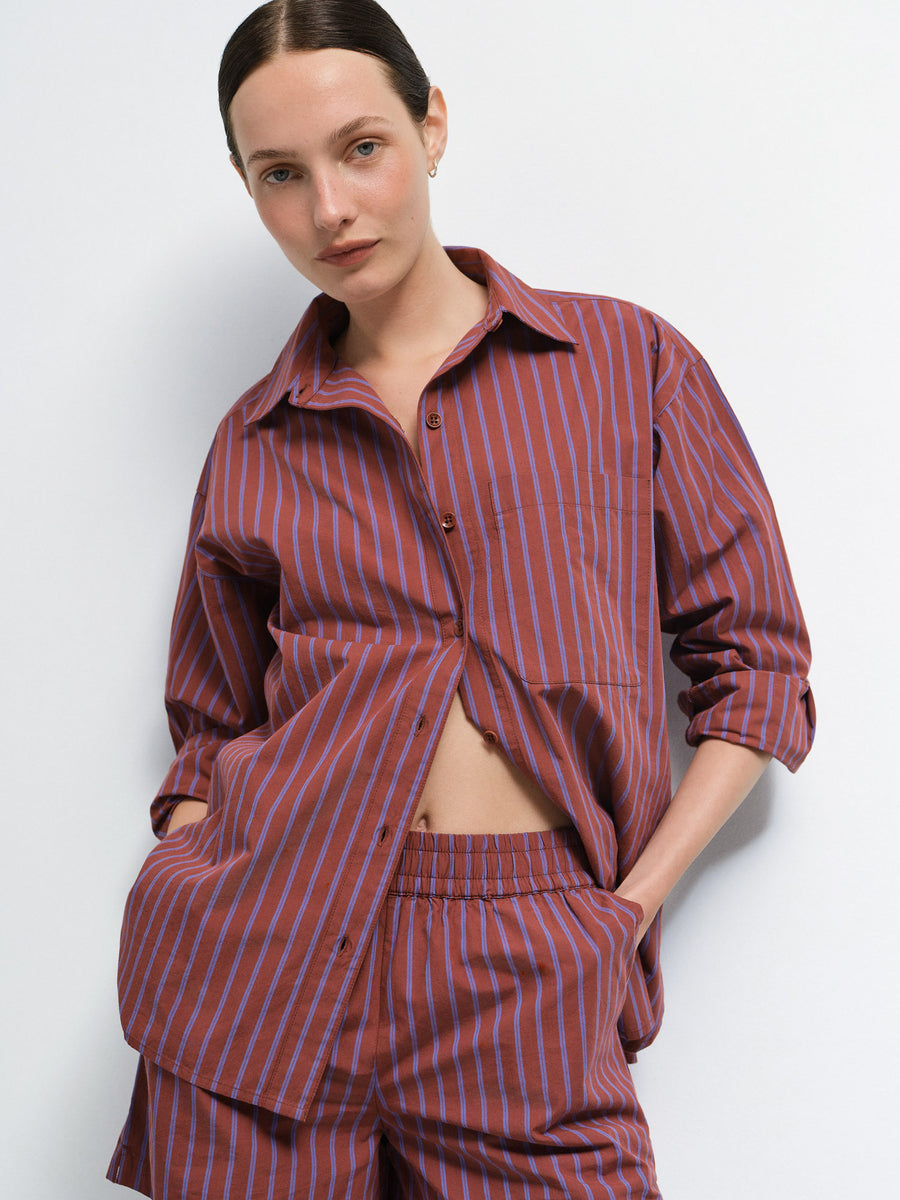 Organic Poplin Striped Long Sleeve Button Down