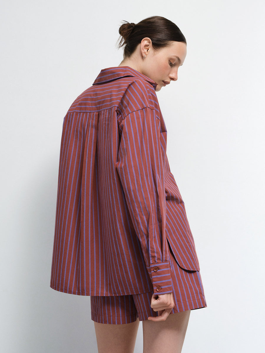 Organic Poplin Striped Long Sleeve Button Down