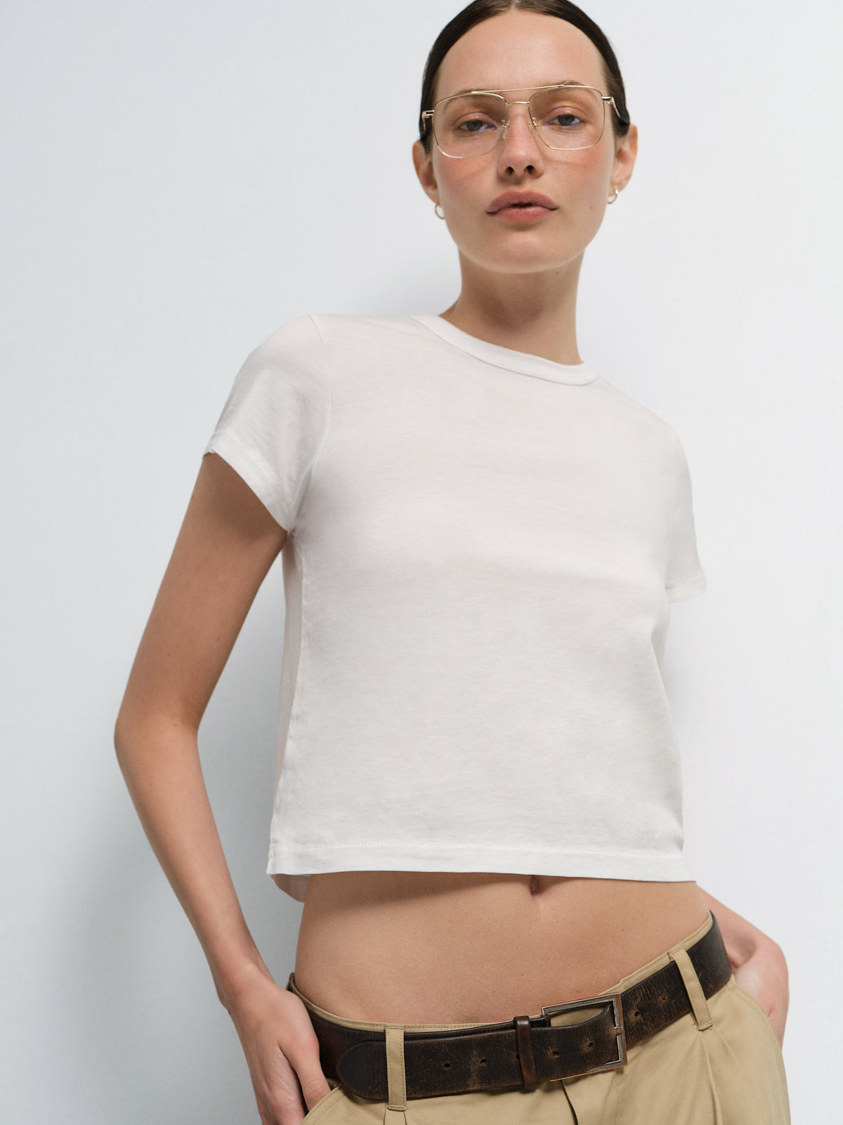 Organic Pima Shrunken Tee in True White — product photo