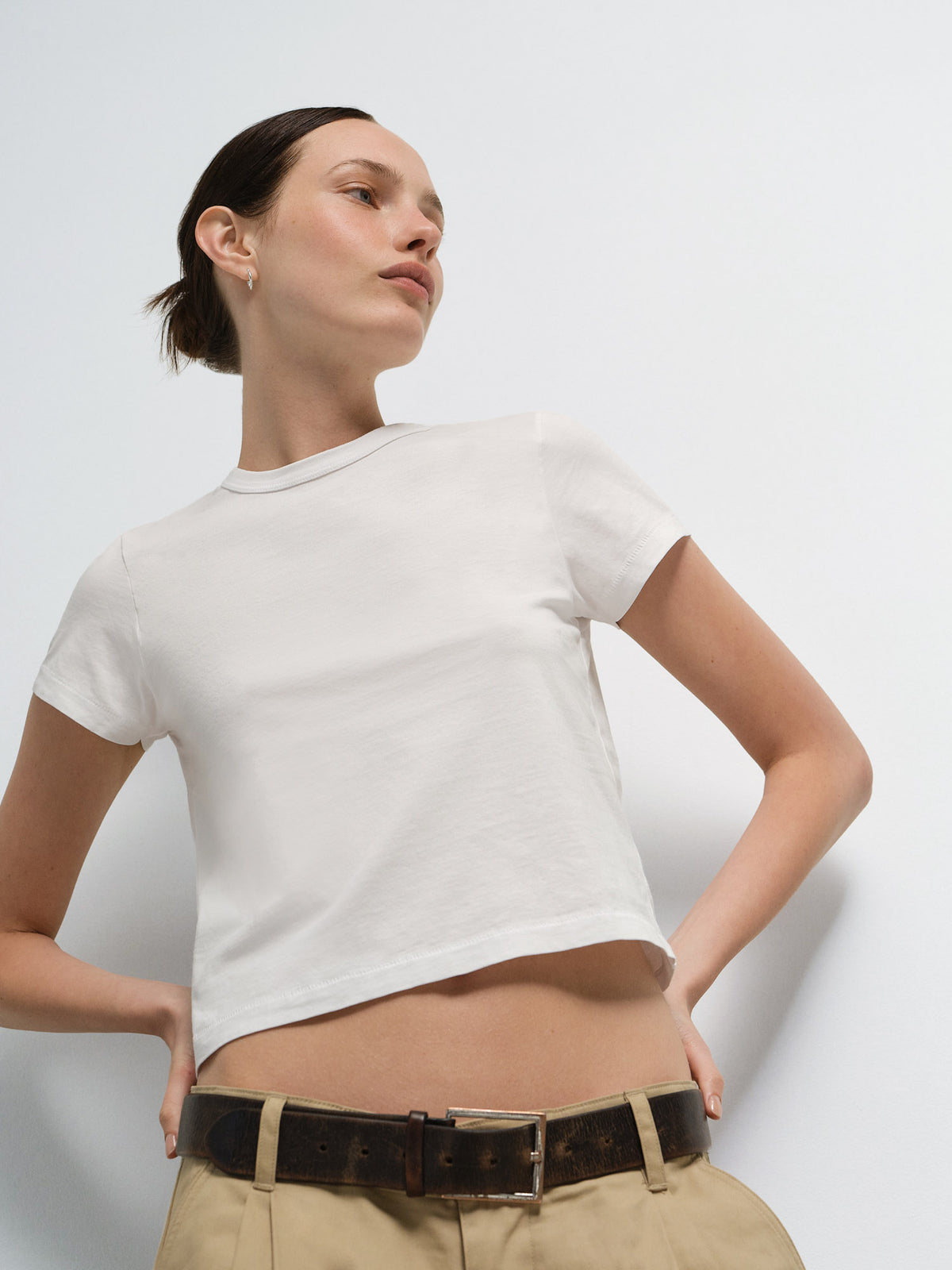 Organic Pima Shrunken Tee in True White — product photo