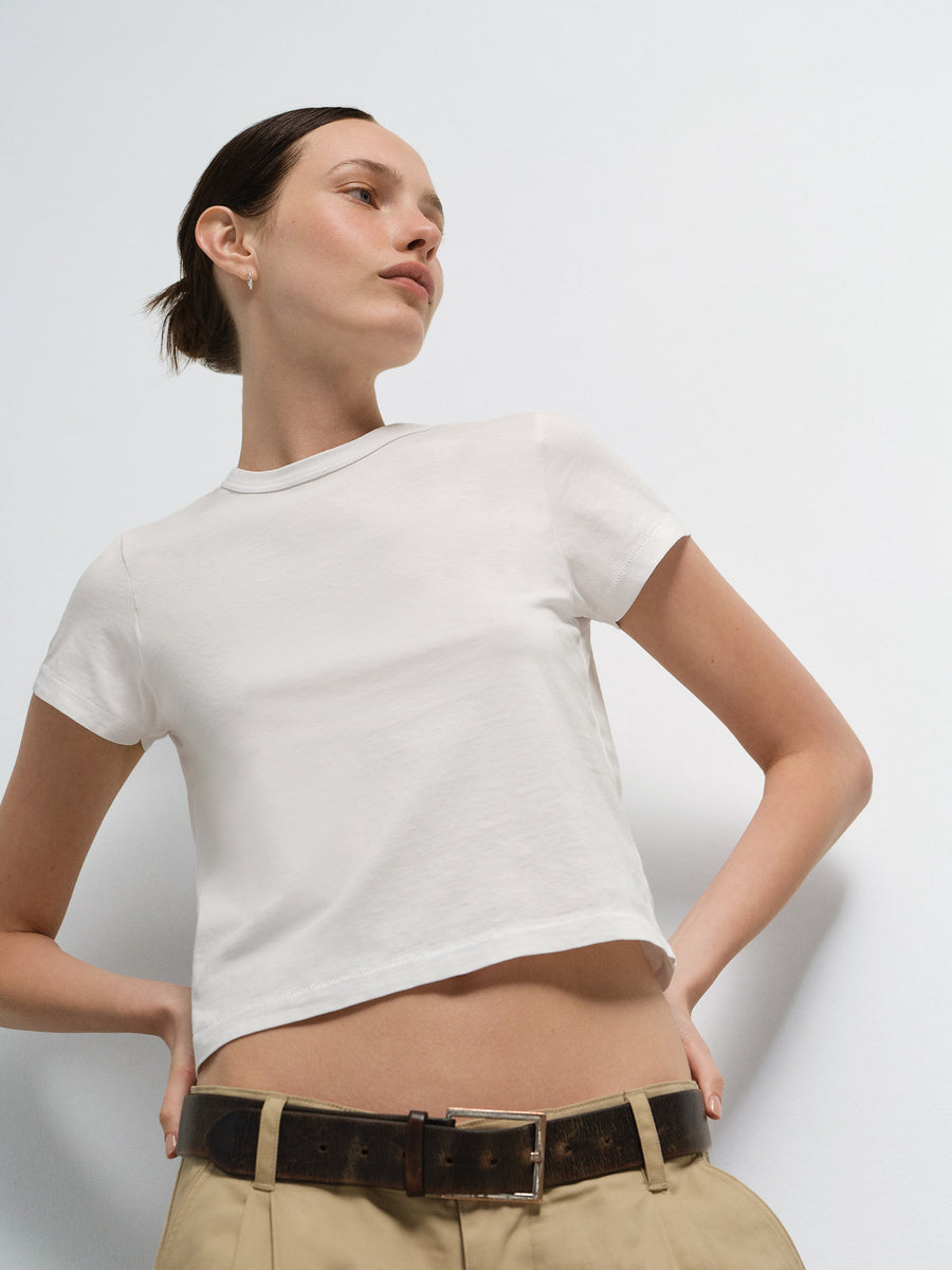 Organic Pima Shrunken Tee in True White — product photo