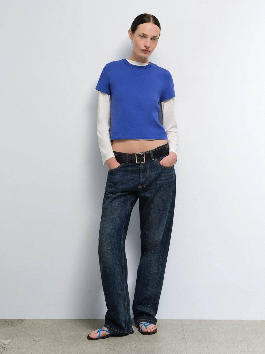 Organic Pima Shrunken Tee in Cobalt — product photo