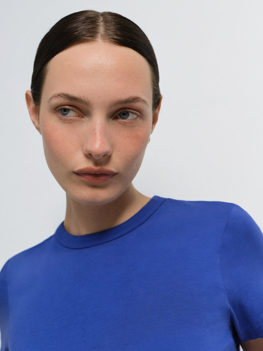 Organic Pima Shrunken Tee in Cobalt — product photo
