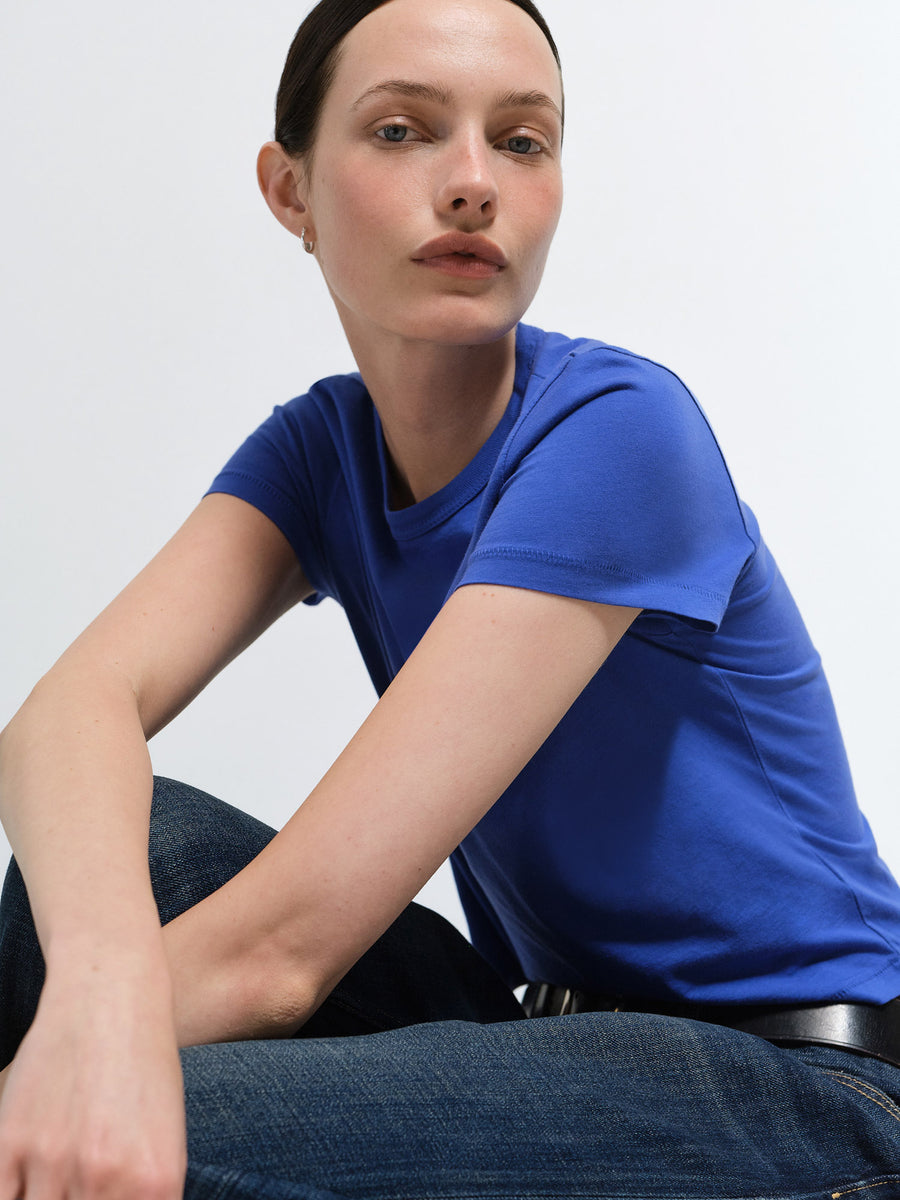 Organic Pima Shrunken Tee in Cobalt — product photo