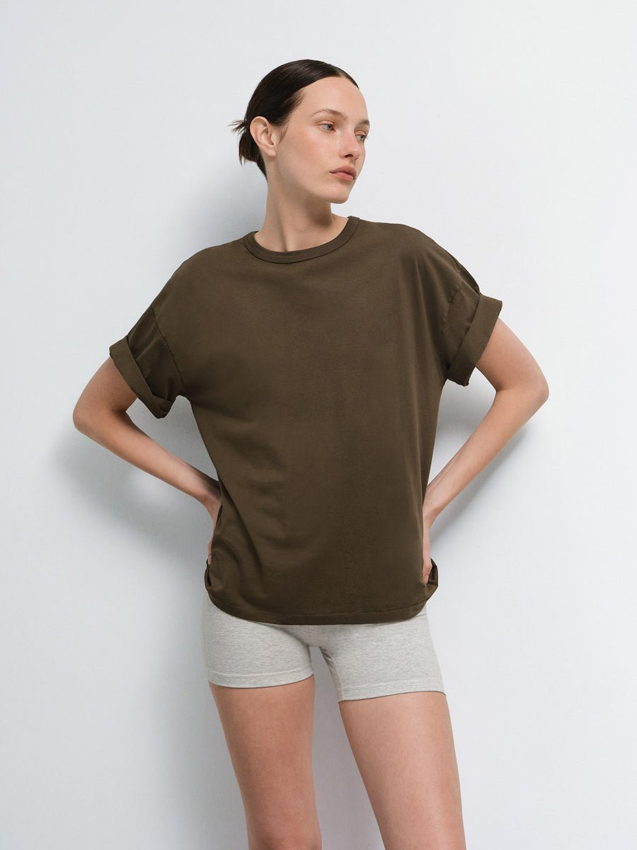 Organic Pima Oversized Tee in Mocha — product photo
