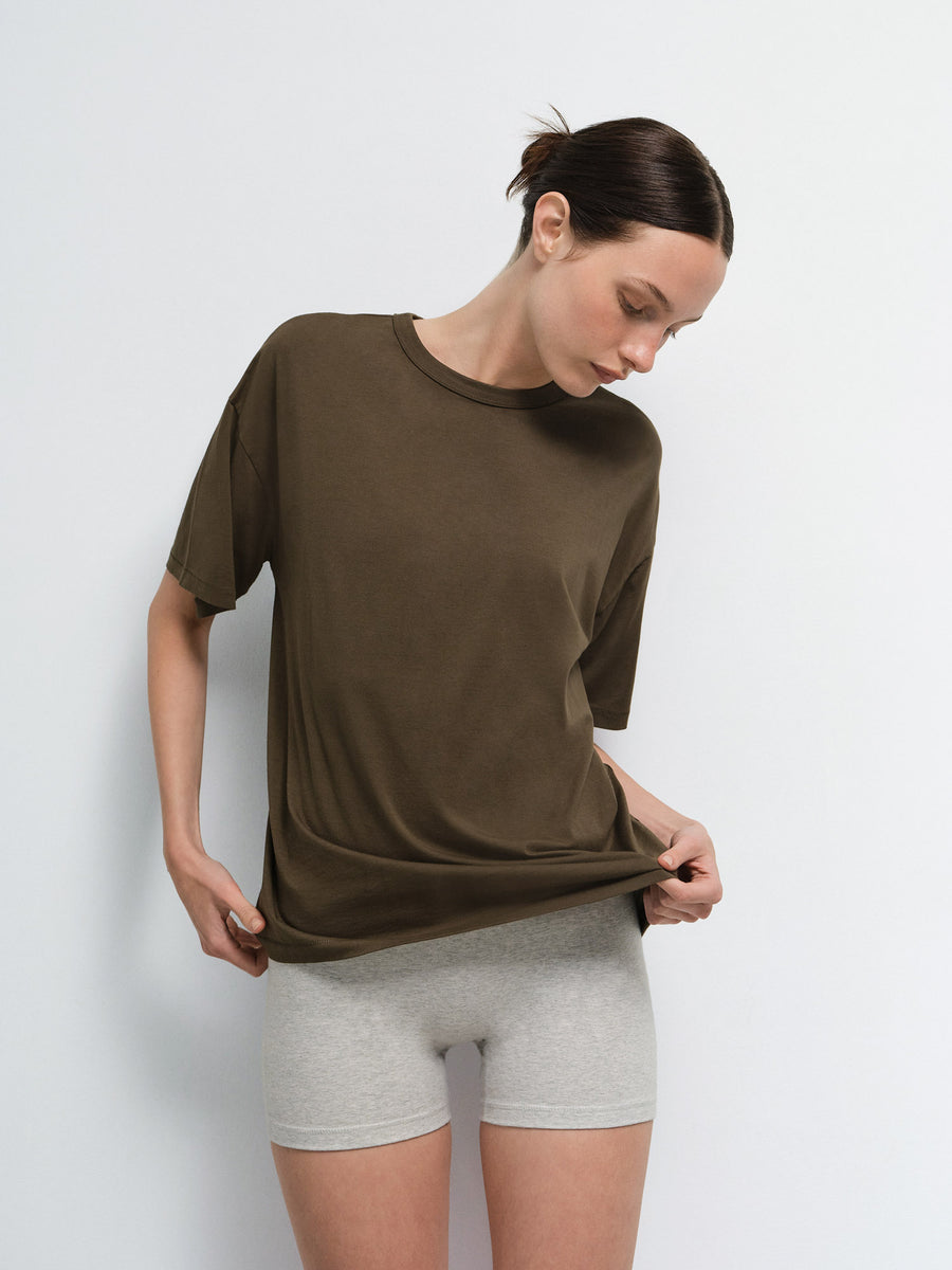 Organic Pima Oversized Tee in Mocha — product photo
