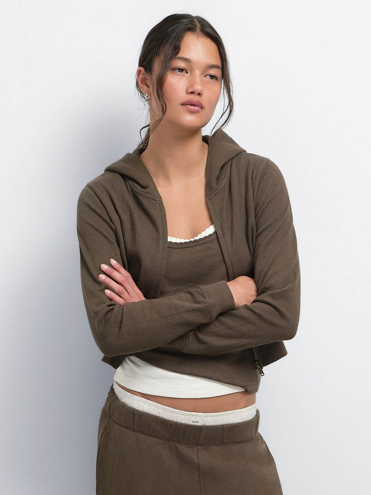 Organic Pointelle Shrunken Hoodie