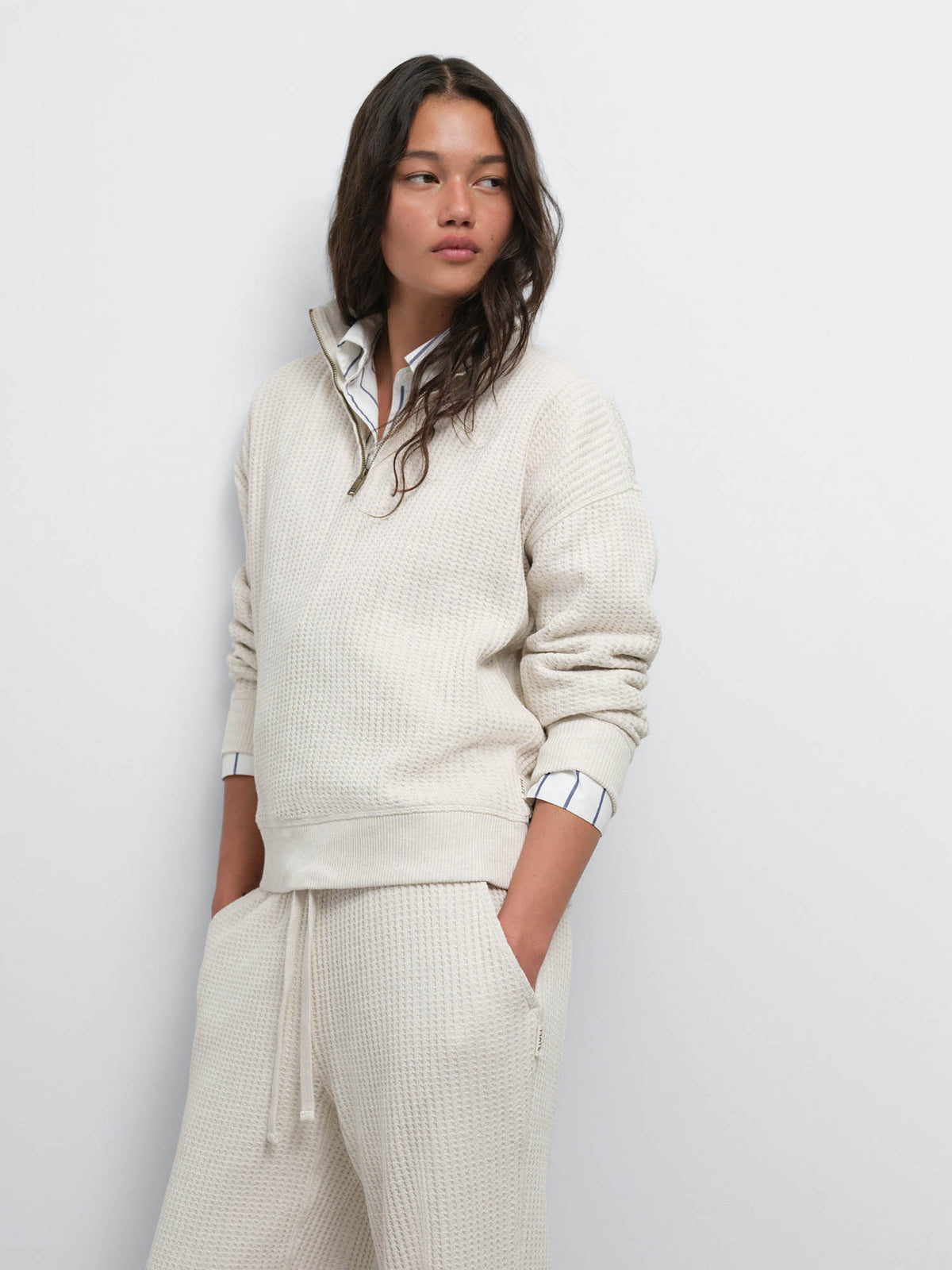 Organic Waffle Collared Half-Zip Sweatshirt