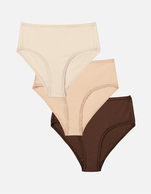 Mate the Label underwear briefs stacked in cream, tan, and brown
