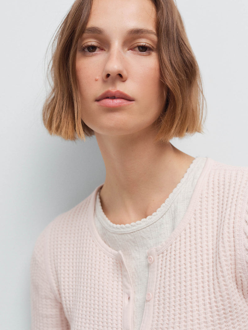 Organic Waffle Crew Cardigan