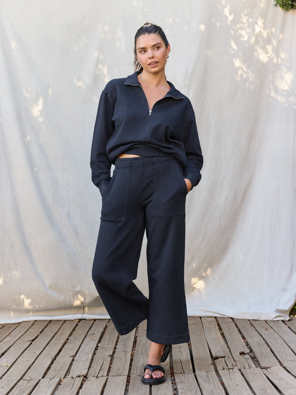 Organic Fleece Wide Leg Pant-Sweatpants-MATE the Label-MIDNIGHT-XS-MATE the Label