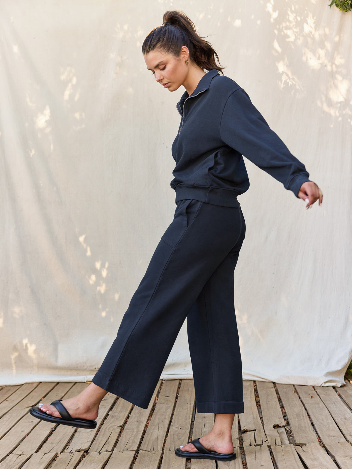Organic Fleece Wide Leg Pant-Sweatpants-MATE the Label-MIDNIGHT-XS-MATE the Label