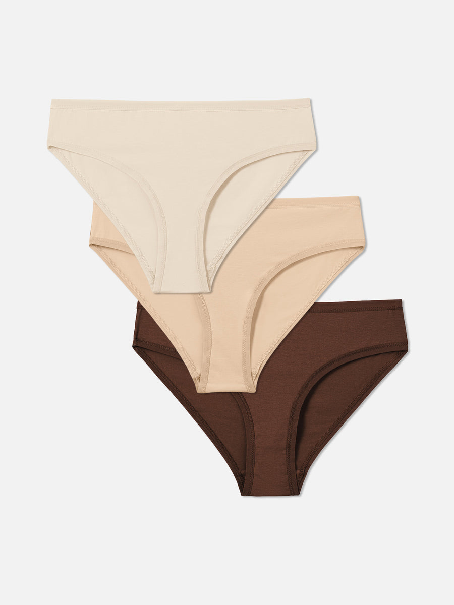 Organic Comfort Mid Rise Bikini 3 Pack-Intimates-MATE the Label-BONE SAND ESPRESSO-XS-MATE the Label