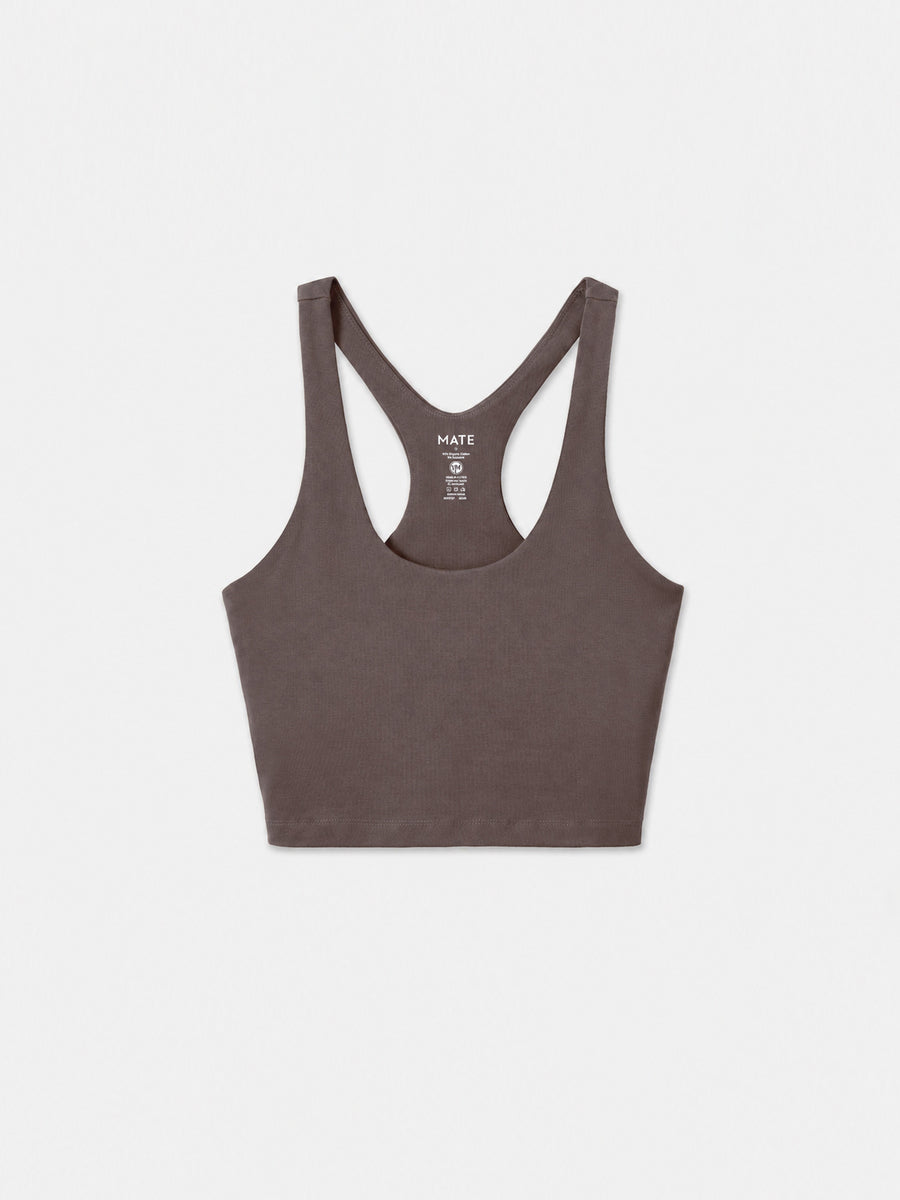 Organic stretch racer tank in Mocha brown – MATE the Label