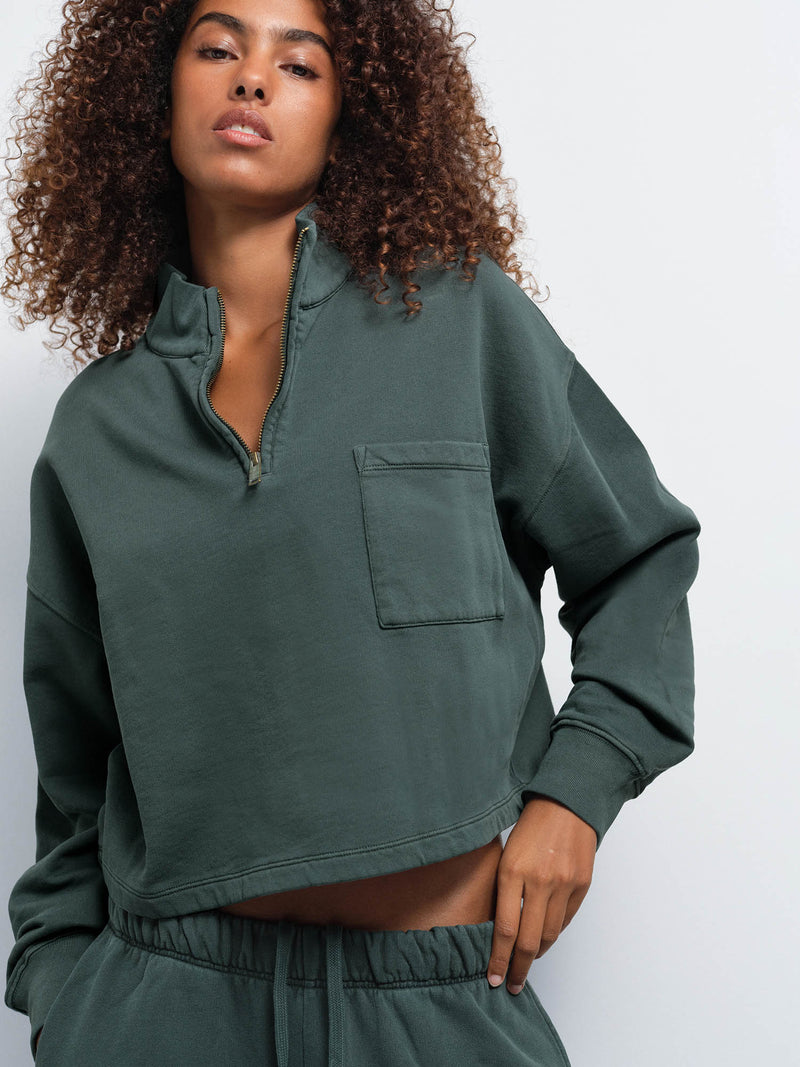 Organic Fleece Cropped Half-Zip Sweatshirt