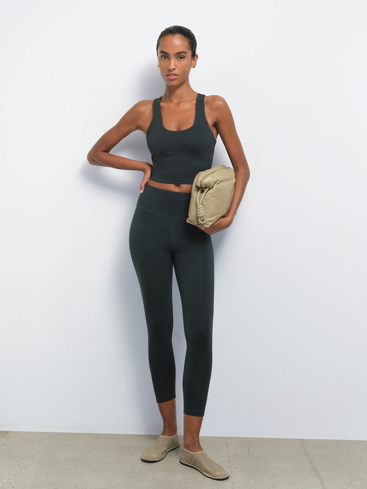 Organic Stretch Midi Legging in Nori — product photo