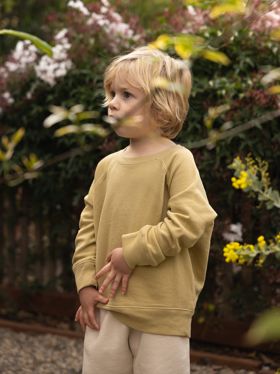 Mini Organic Lightweight Terry Raglan Sweatshirt-Sweatshirts-MATE the Label-LICHEN-2/3y-MATE the Label