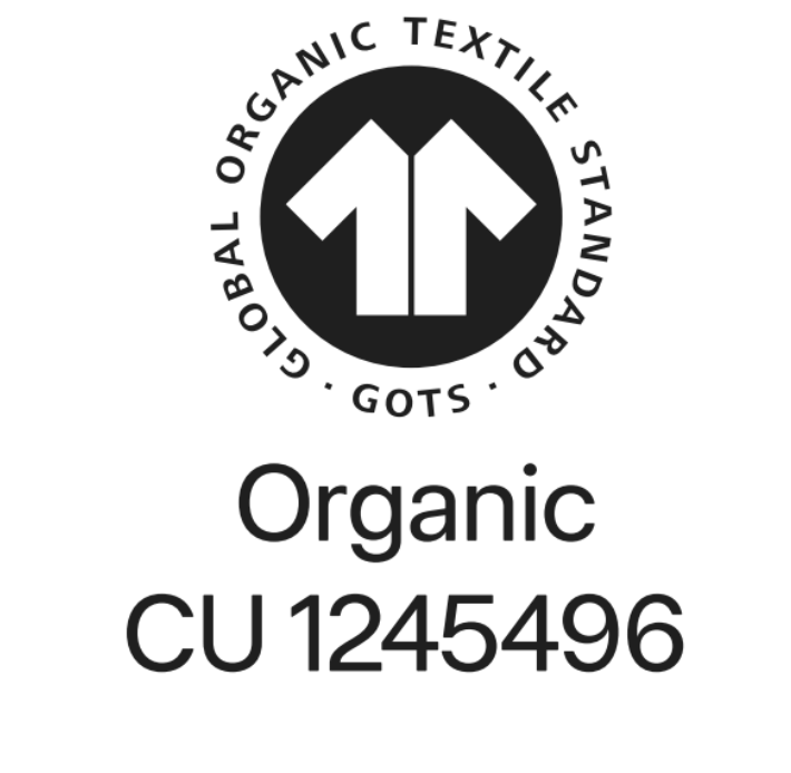Global Organic Textile Standard (GOTS) certification mark with the text 'Organic CU 1245496' on a plain white background.
